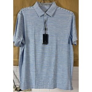 MAELREG Performance Polo Mens Medium Blue White Stripe Short Sleeve Golf NWT
